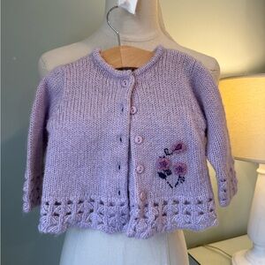 Girls Cardigan  Purple with embroidered flowers and special trim‎ - size 6-9 mos